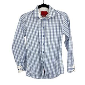 Elie Balleh Modern Fit Boys Long Sleeve Button Shirt Milano Size 14 Blue Check